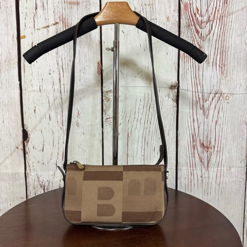 BALLY Monogram Brown textile & leather shoulder crossbody pochette mini Bag y2k